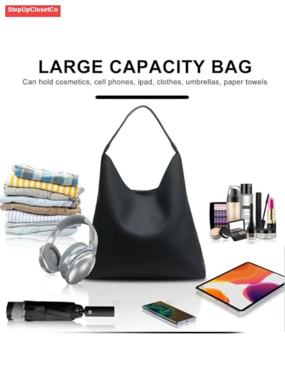 Women's Soft Faux Leather Hobo Tote Shoulder Bag High-Capacity Slouchy Purse